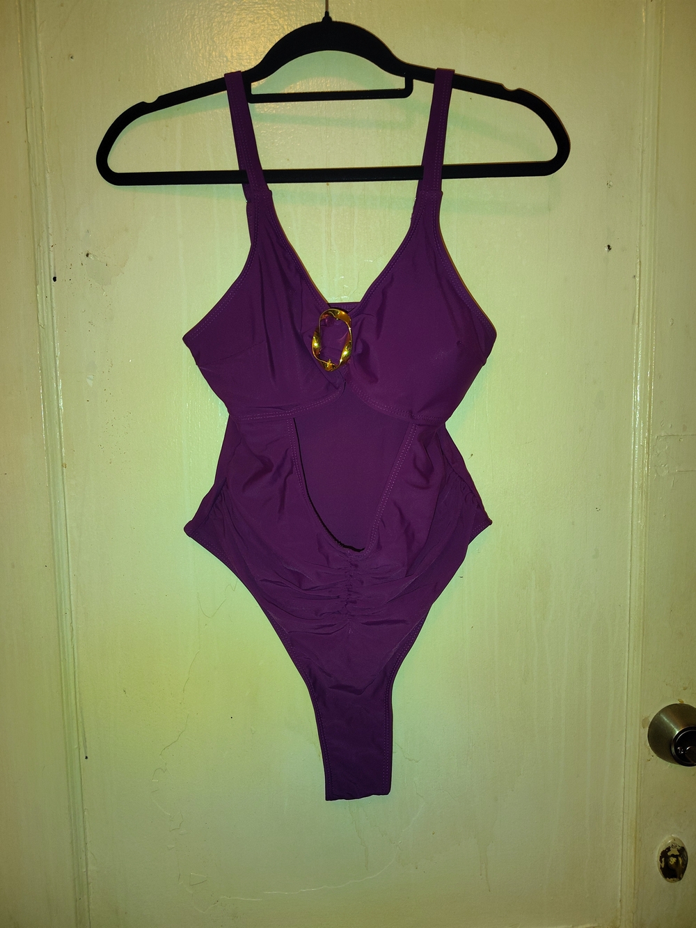SHEIN Purple One-Piece Swimsuit with Gold Ring Accent